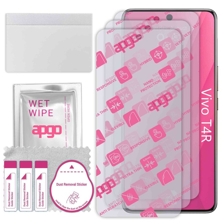 3x apgo Ultra-Clear Hybrid sticla protectoare compatibila cu Vivo T4R, sticla nano flexibila, inlocuire excelenta pentru sticla temperata