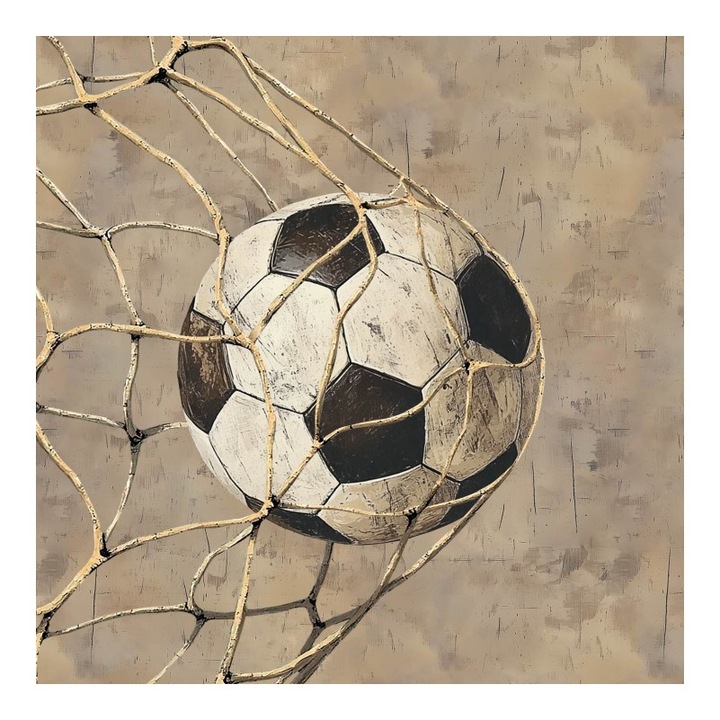 Material textil, Panou din tricot french terry 40x50 cm Gol de epoca Mingea in plasa, bumbac 95%, elastan 5%