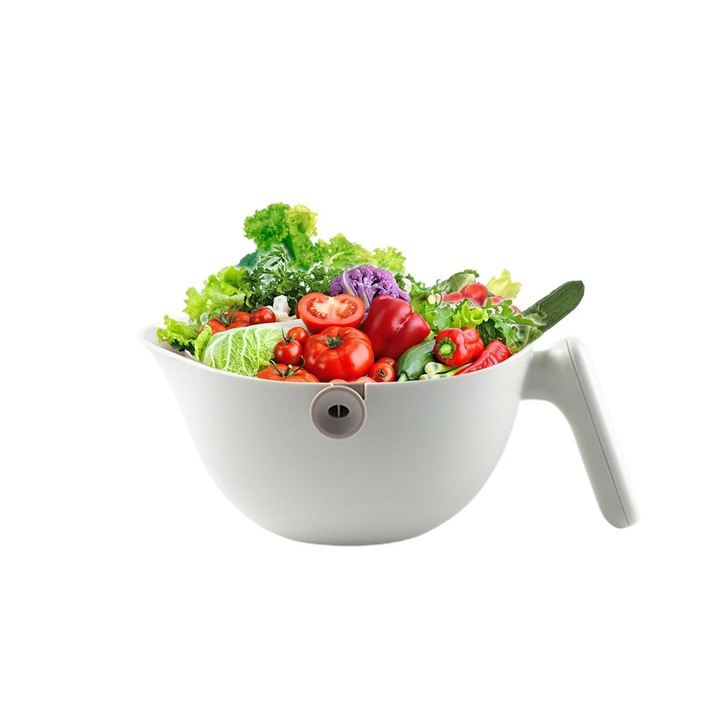 Купа за плодове и зеленчуци за домашна употреба, Comando Home, с 2 слоя и филтър за оттичане, вместимост 2 л, размери 30x22x12 см, кремава