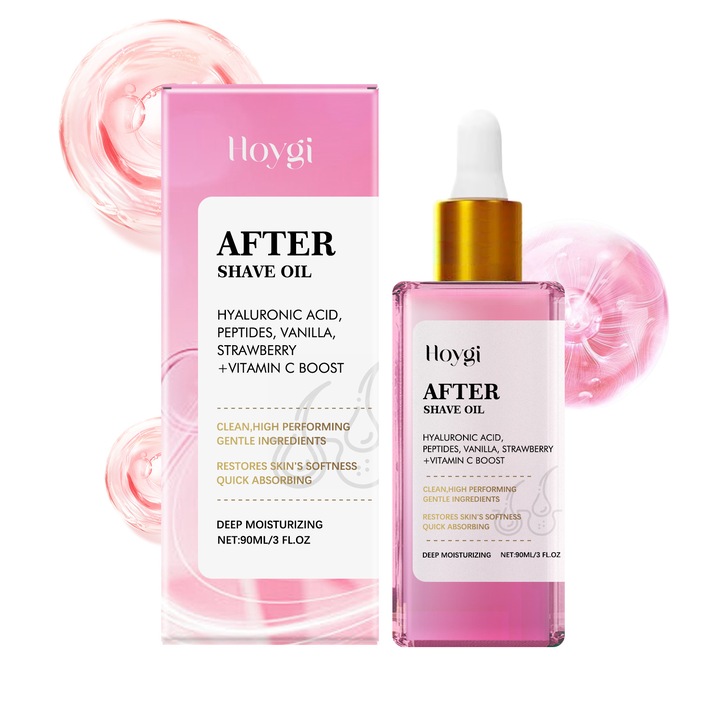 Borotválkozás utáni ápoló olaj, HOYGI, eper és vanília illat, 90ml