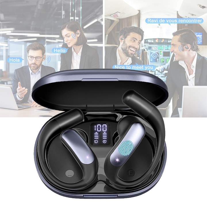 Слушалки за интелигентен AI превод, ZYNORO®, превод в реално време, 144 езика, поддръжка на румънски, български, унгарски, Bluetooth, подходящи за пътувания в чужбина и бизнес работа, Черно-1