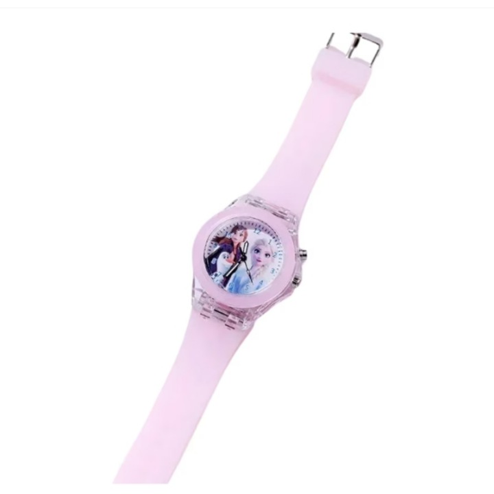 Ceas electronic pentru copii cu LED-uri colorate si bratara roz din silicon, reglabil, rezistent la apa, Quartz Fete ABS Silicon