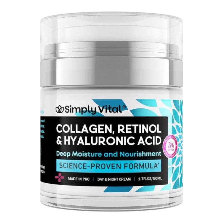 Crema de fata antirid cu colagen, retinol si acid hialuronic, crema hidratanta pentru fata, gat si decolteu - Crema de zi si de noapte 1, 7 Fl.Oz., Crema de fata Normal Zi