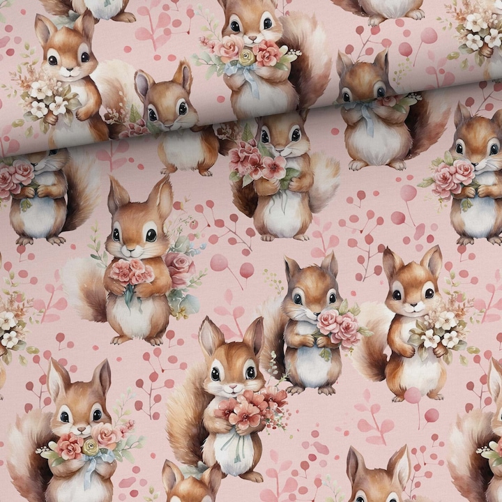 Material textil, Tricot jersey imprimat Veverite, bumbac 92%, elastan 8%