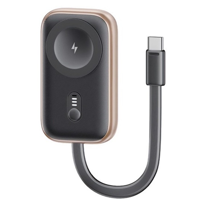 Usams vésztöltő, 1200mah, 2.5w, gyorstöltő, magsafe, apple watch kompatibilis, led jelzés + fix type-c kábel, fekete