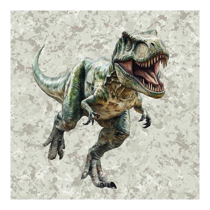 Material textil, Panou din tricot french terry 40x50 cm T-rex hunt, bumbac 95%, elastan 5%