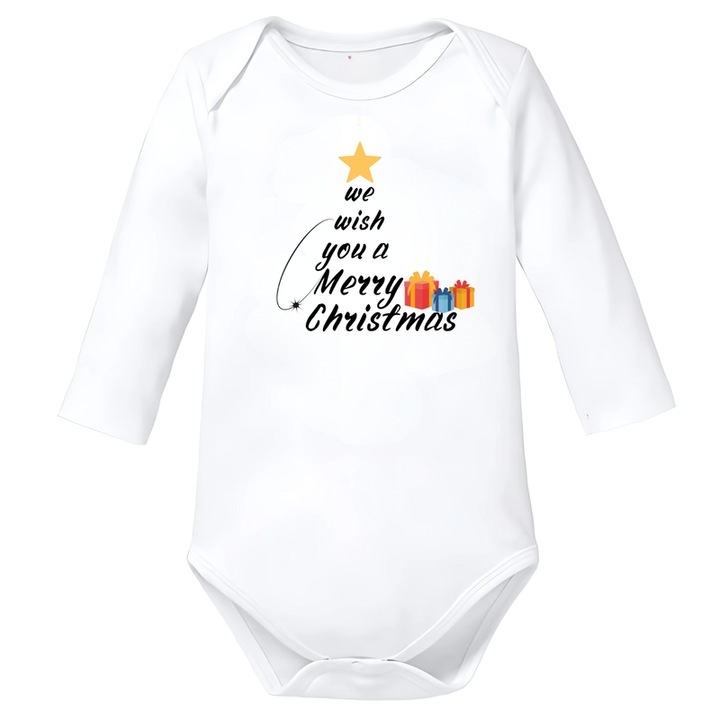 Fehér Merry Christmas karácsonyi baba body pamutból, Fehér