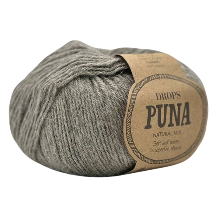 Fir de tricotat DROPS Puna – 100% Alpaca, 50g/110m, culoare Gri Natural Mix