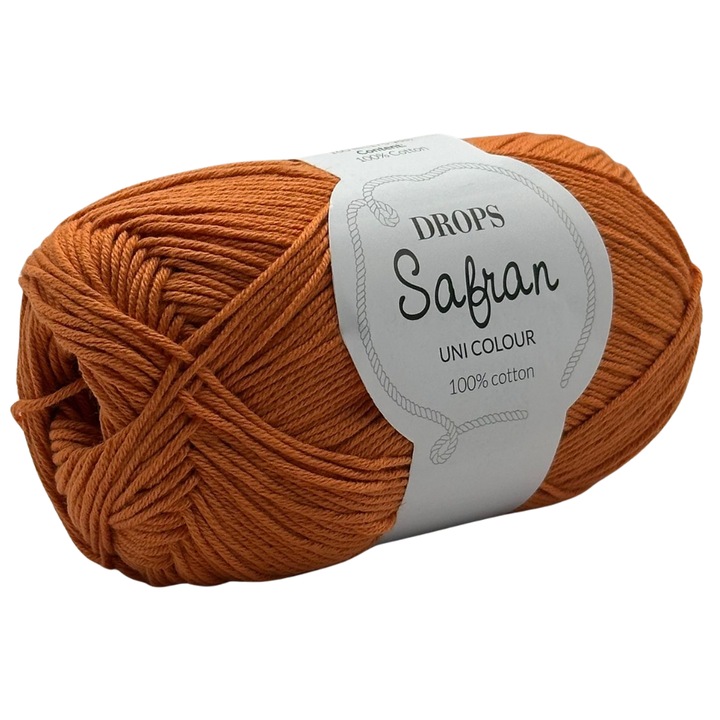 Fir de tricotat DROPS Safran – 100% bumbac egiptean pieptanat, certificat Oeko-Tex Clasa I, sigur pentru bebelusi si copii, culoare Portocaliu