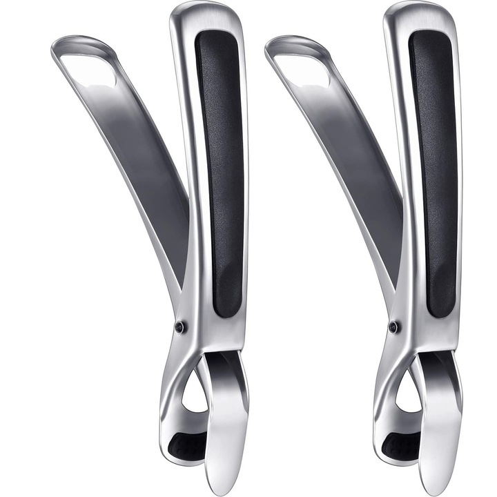 Cleste pentru farfurii TodyJeyHo, din inox, antiderapant, set de 2 bucati, argintiu, 18.5x2.5cm