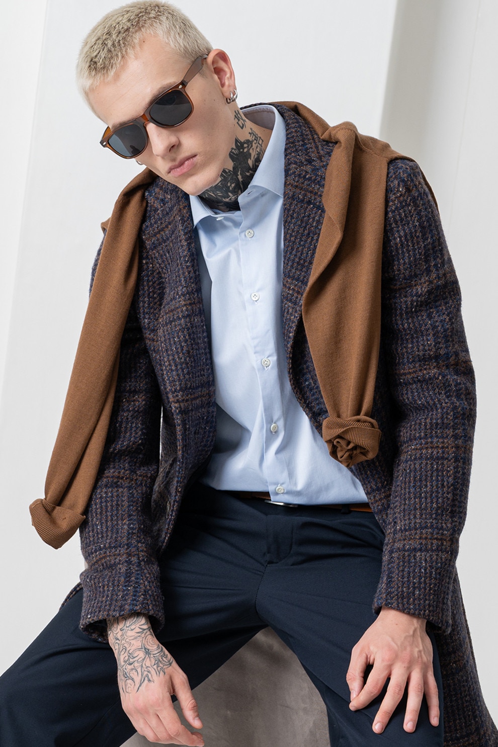 Pal Zileri, Camasa din bumbac cu maneci lungi si mansete cu nasturi, Albastru glaciar, 40