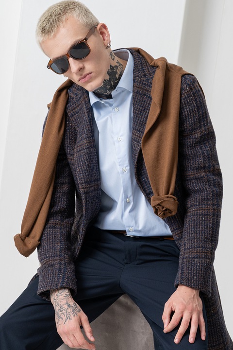 Pal Zileri, Camasa din bumbac cu maneci lungi si mansete cu nasturi, Albastru glaciar