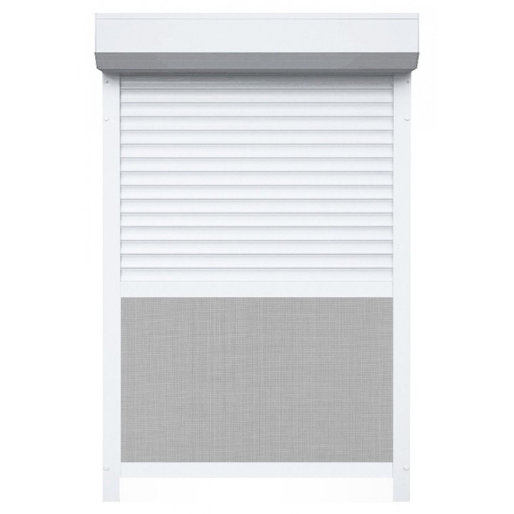 Rulou exterioară Casa Deco Logistics, aluminiu alb, 1400x500mm, cu plasă împotriva insectelor, acționare cu telecomandă