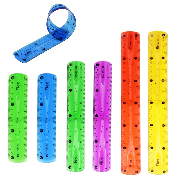 Комплект от 6 геометрични линийки, Axroad Mall, за начално училище, за геометрия, прецизни и ясни, развива практически умения, подобрява креативността, ученически и офис консумативи, гъвкави, линийки 30 см, 20 см, 15 см, многоцветни