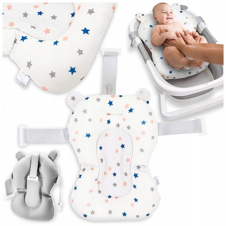 Бебешка възглавница за вана Pixel, дизайн със звезди, 43x31x8 см, бързосъхнещ материал