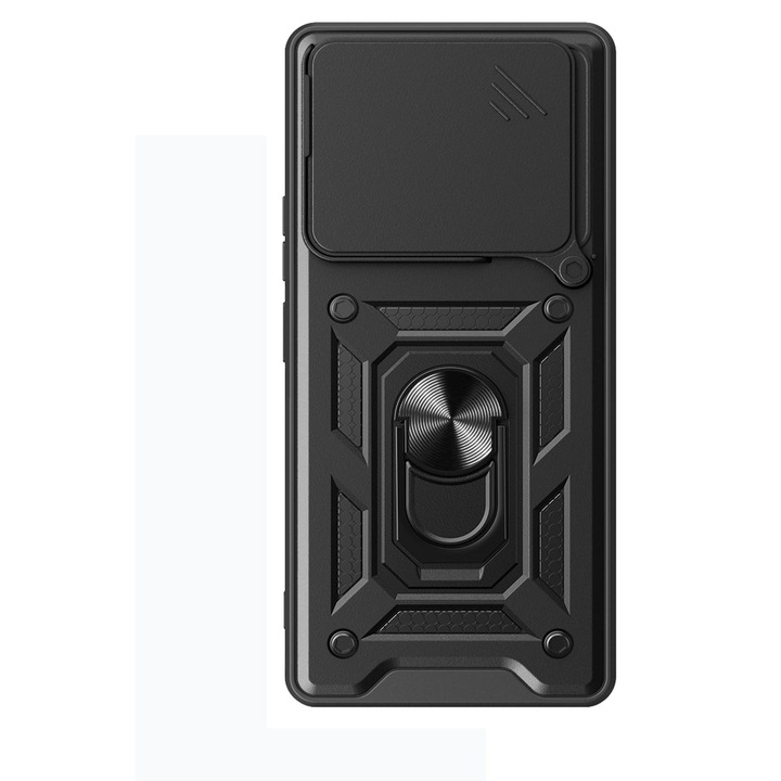Husa telefon, pentru ZTE nubia Music, Capac de obiectiv al camerei glisante, inel rotativ 360°, Negru
