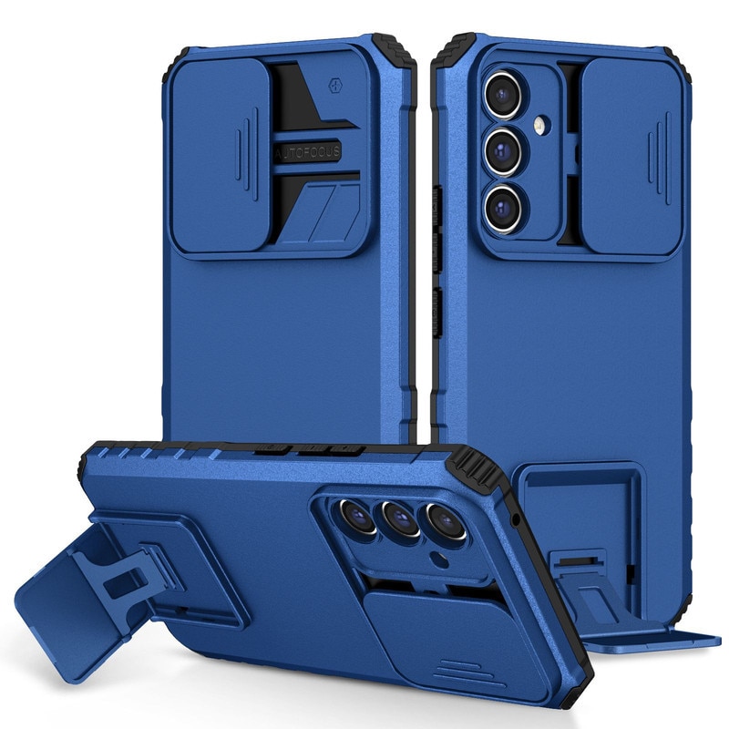 Husa telefon, pentru Samsung Galaxy A36/ Galaxy A56, Fereastra glisanta, suport inovator, Albastru mat