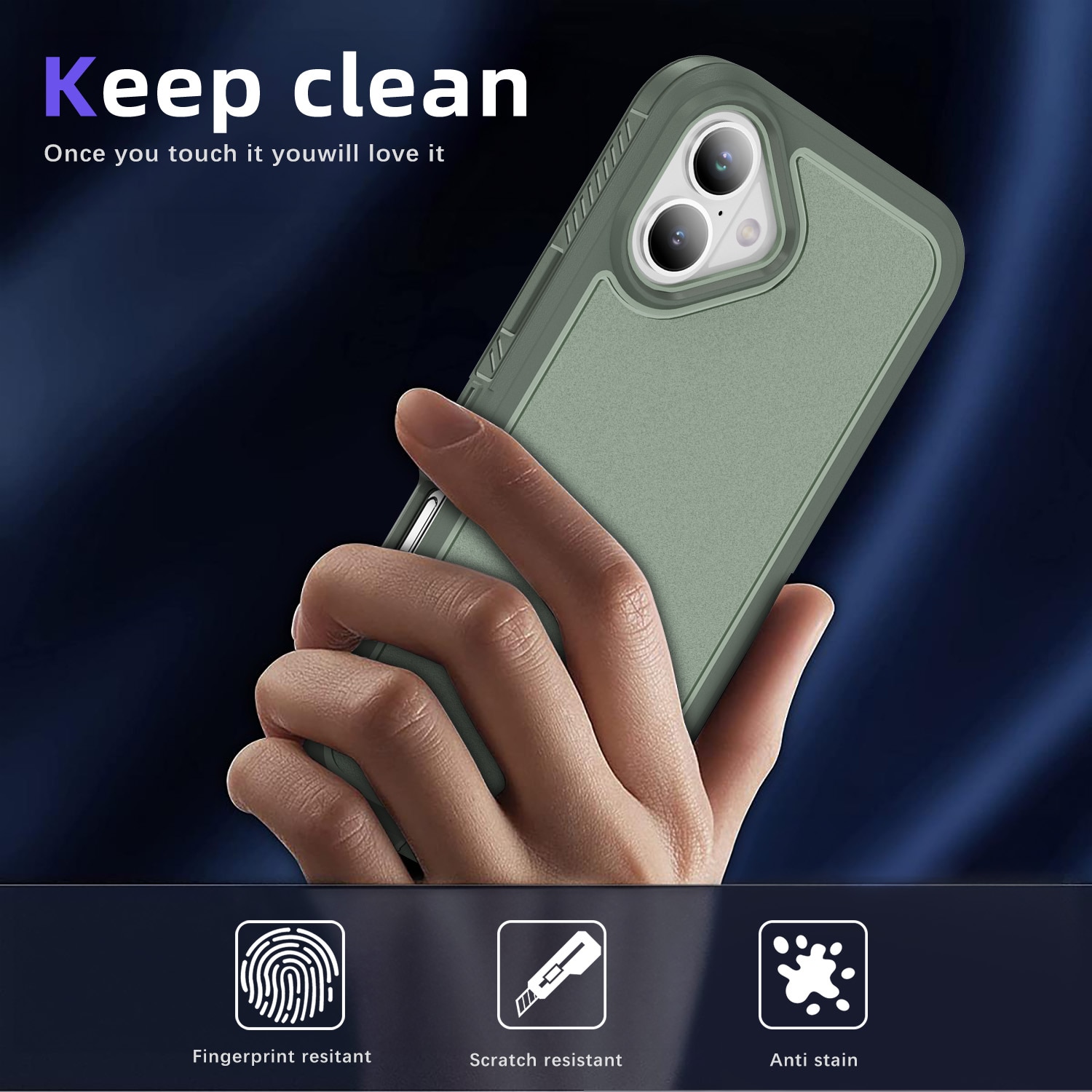 Husa protectie telefon, Bluvista®, Compatibila Apple iPhone 17, Antisoc, Protectie Superioara, Bumper interior, Verde gri
