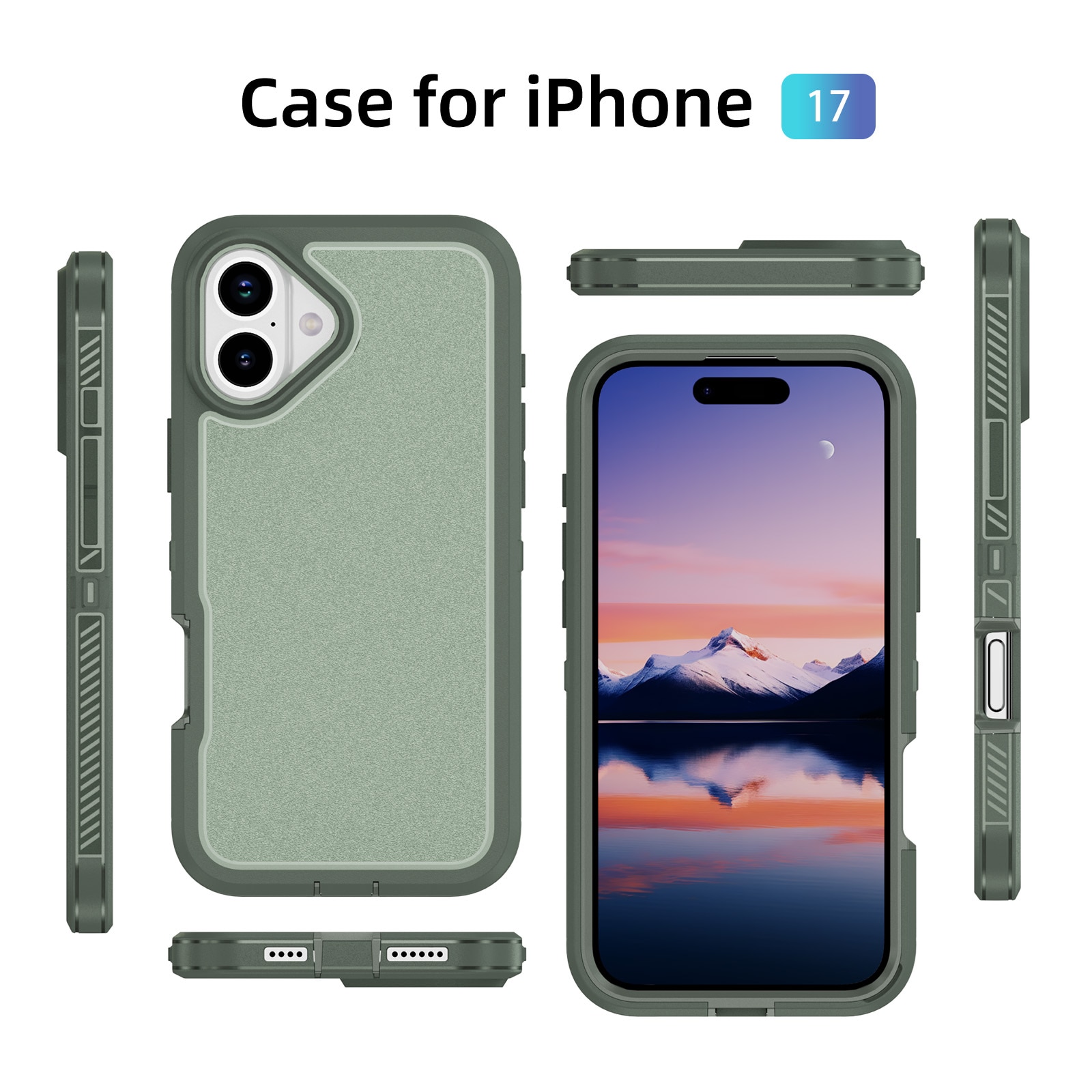 Husa protectie telefon, Bluvista®, Compatibila Apple iPhone 17, Antisoc, Protectie Superioara, Bumper interior, Verde gri