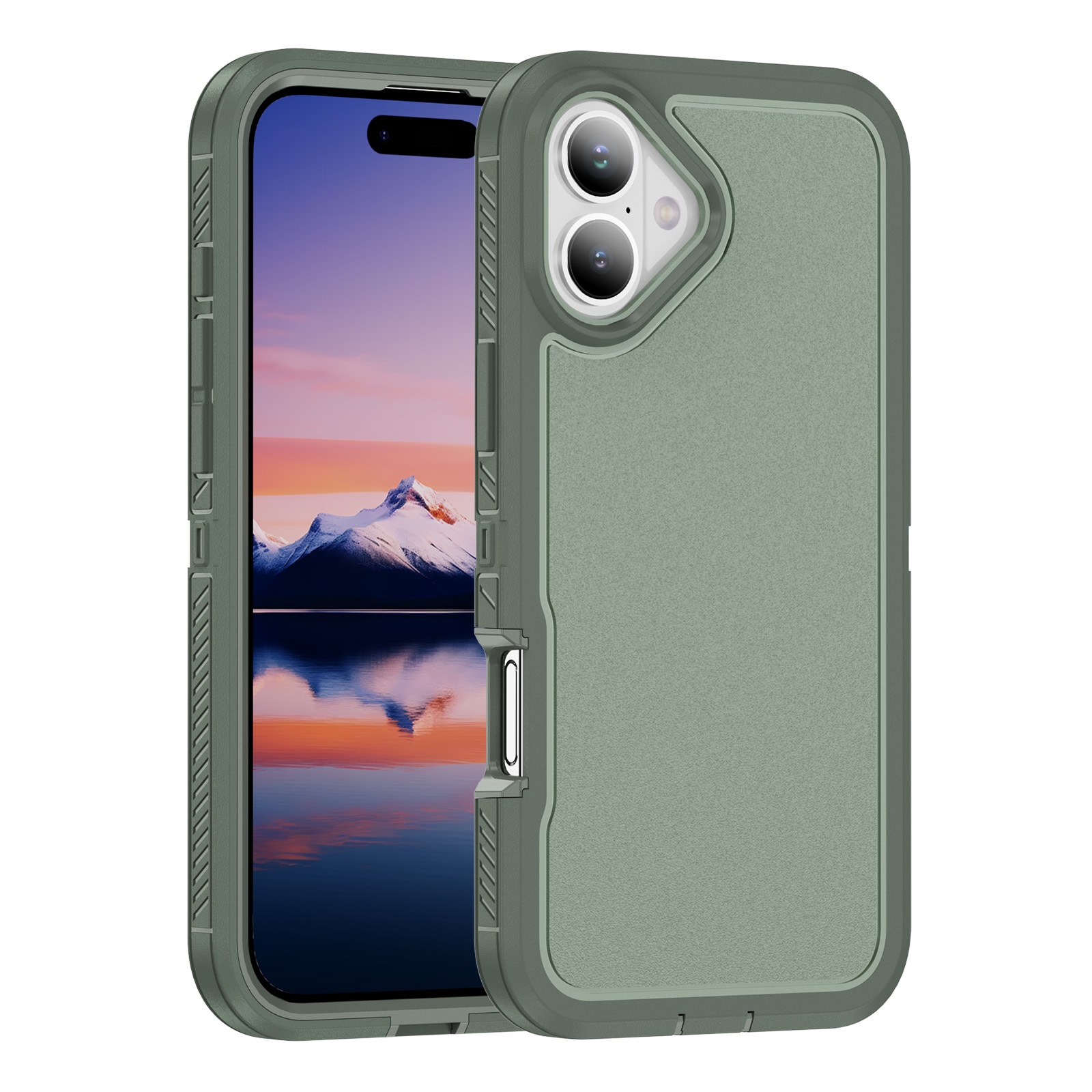 Husa protectie telefon, Bluvista®, Compatibila Apple iPhone 17, Antisoc, Protectie Superioara, Bumper interior, Verde gri