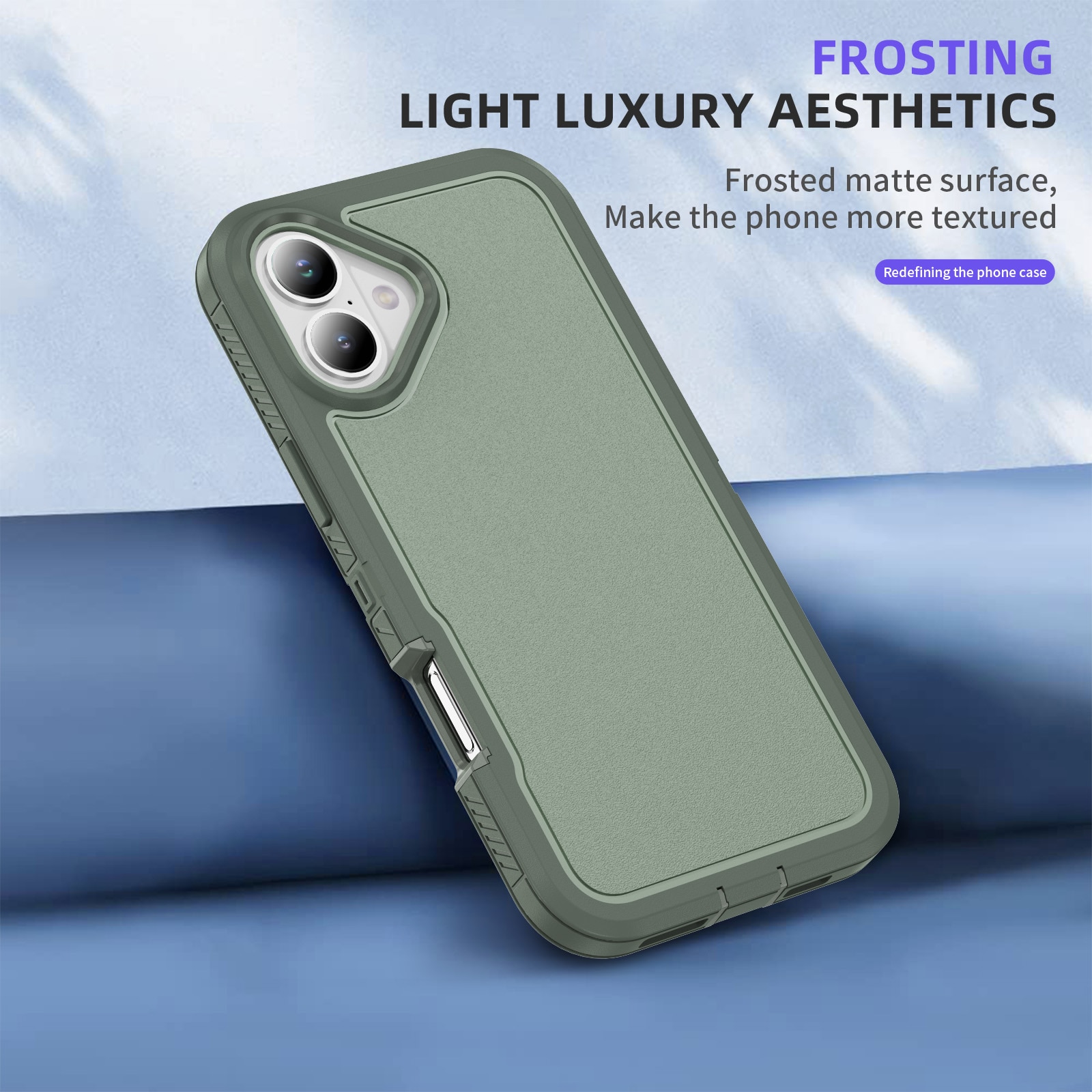 Husa protectie telefon, Bluvista®, Compatibila Apple iPhone 17, Antisoc, Protectie Superioara, Bumper interior, Verde gri