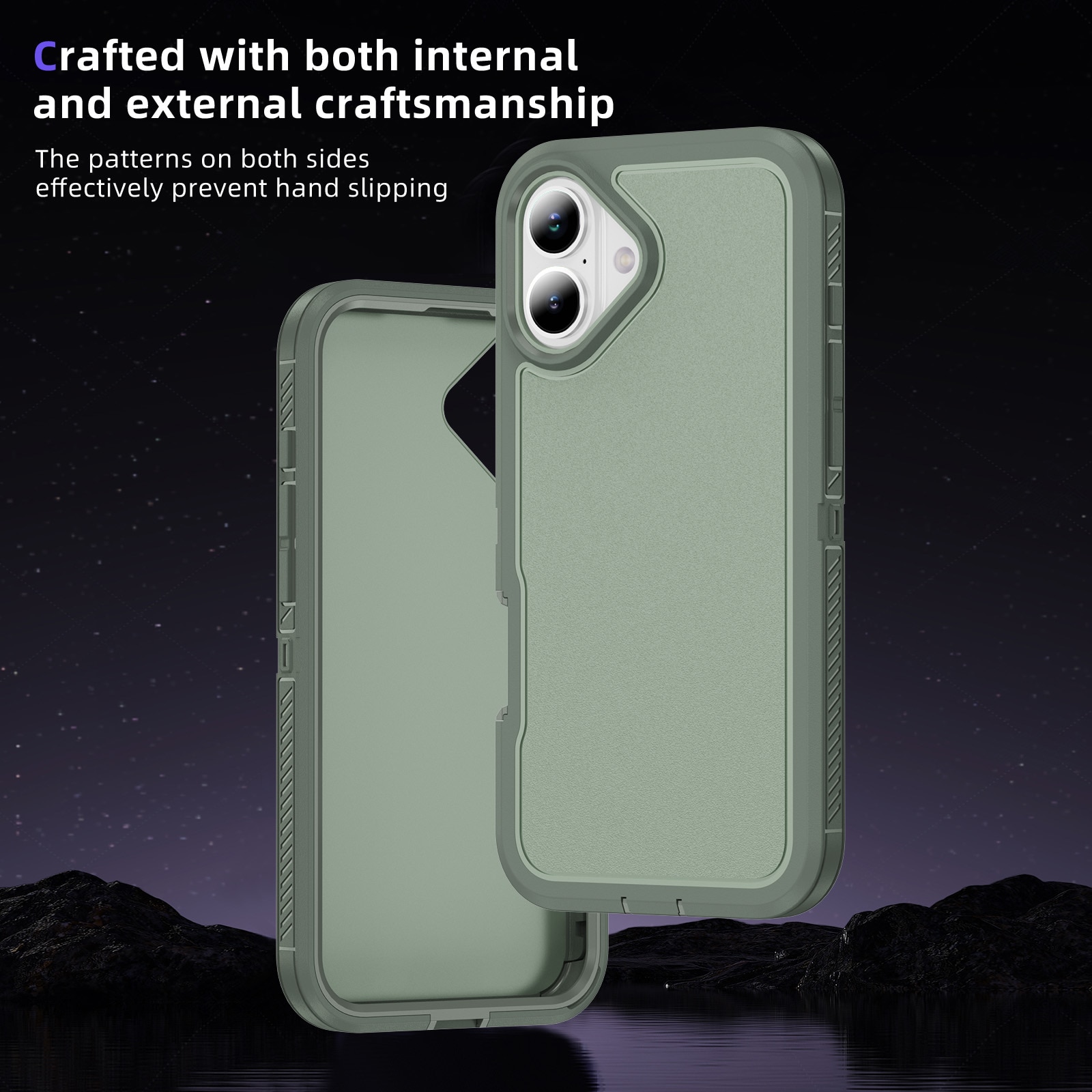 Husa protectie telefon, Bluvista®, Compatibila Apple iPhone 17, Antisoc, Protectie Superioara, Bumper interior, Verde gri