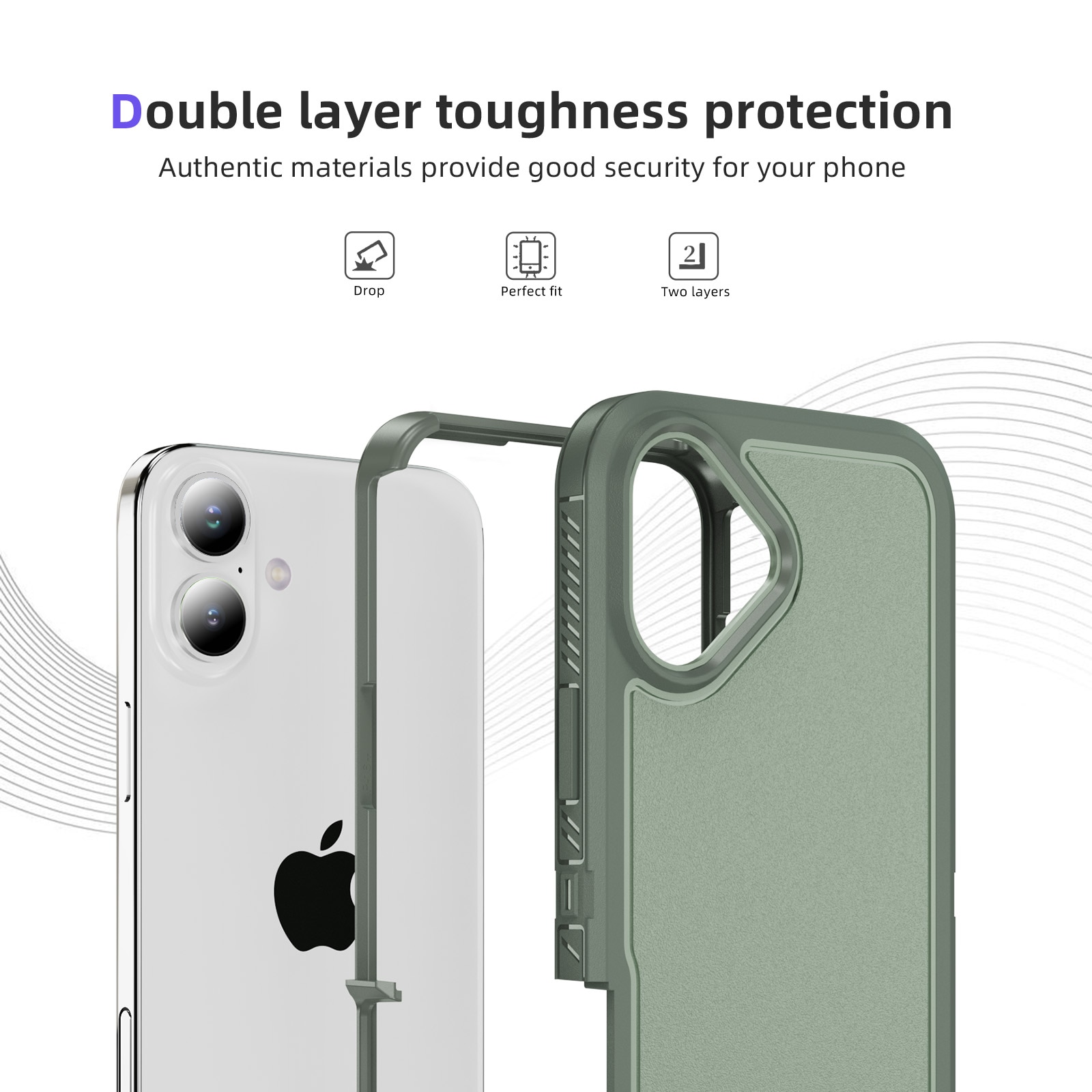 Husa protectie telefon, Bluvista®, Compatibila Apple iPhone 17, Antisoc, Protectie Superioara, Bumper interior, Verde gri