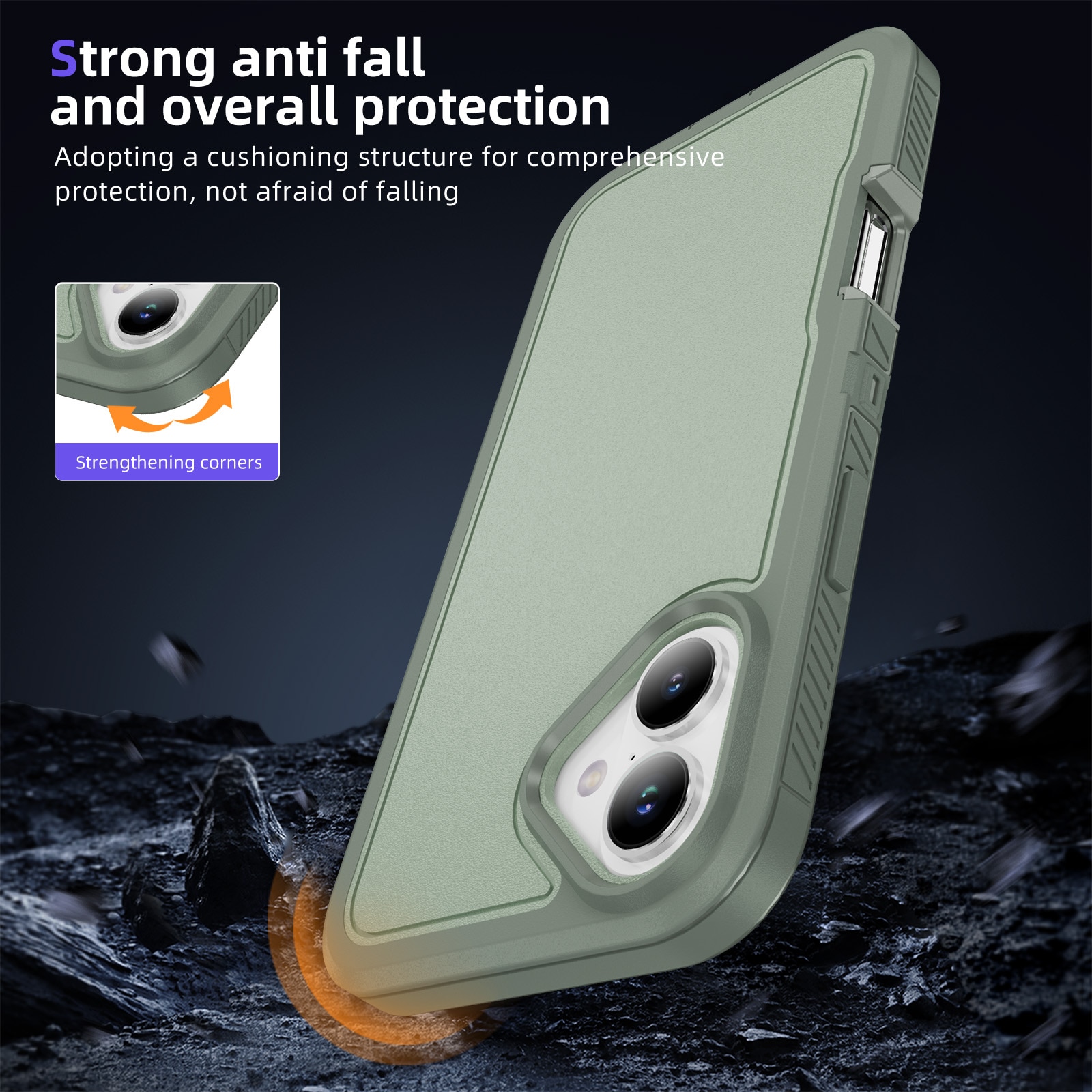 Husa protectie telefon, Bluvista®, Compatibila Apple iPhone 17, Antisoc, Protectie Superioara, Bumper interior, Verde gri