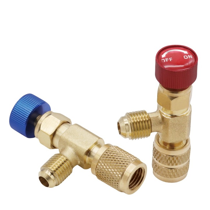 OEM 2 db-os biztonsági szelep készlet hűtőközeghez, R410A R22, sárgaréz adapter klímaberendezésekhez, SAE 1/4 hüvelykes csatlakozók