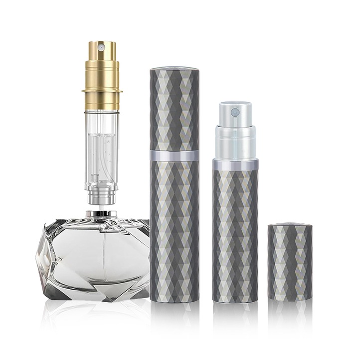 Sticla de atomizor de parfum de calatorie reincarcabila - Atomizor de parfum etans de 5 ml, pulverizator de parfum portabil, sticla de parfum de calatorie reincarcabila (gri)