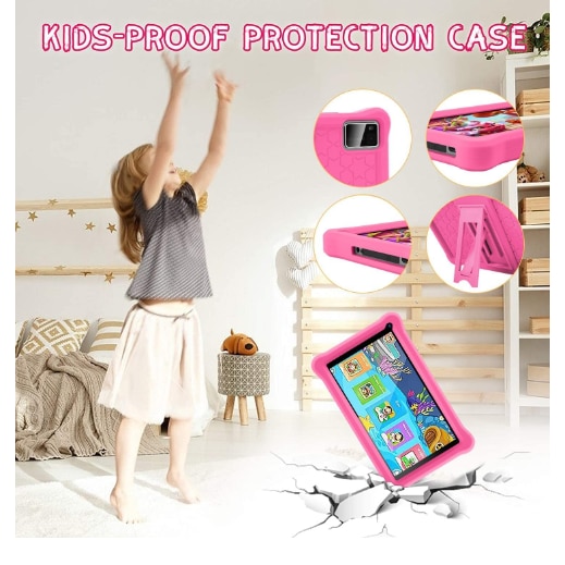 Tableta pentru copii, Sannuo de 7 inch, Android 11, 3-12 ani, 4GB RAM, 64GB ROM, Software pentru copii preinstalat, camera dubla, Bluetooth, WiFi, Software pentru copii preinstalat, Roz, include husa de protectie