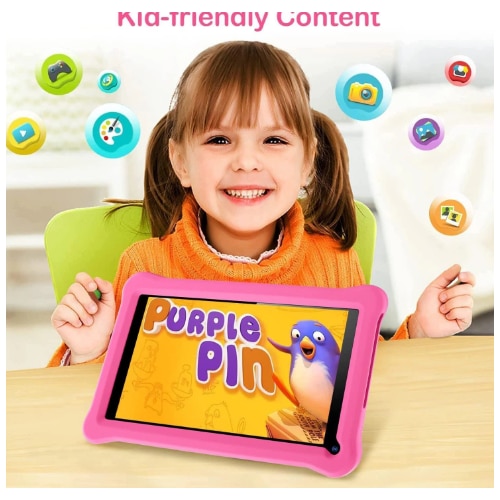 Tableta pentru copii, Sannuo de 7 inch, Android 11, 3-12 ani, 4GB RAM, 64GB ROM, Software pentru copii preinstalat, camera dubla, Bluetooth, WiFi, Software pentru copii preinstalat, Roz, include husa de protectie