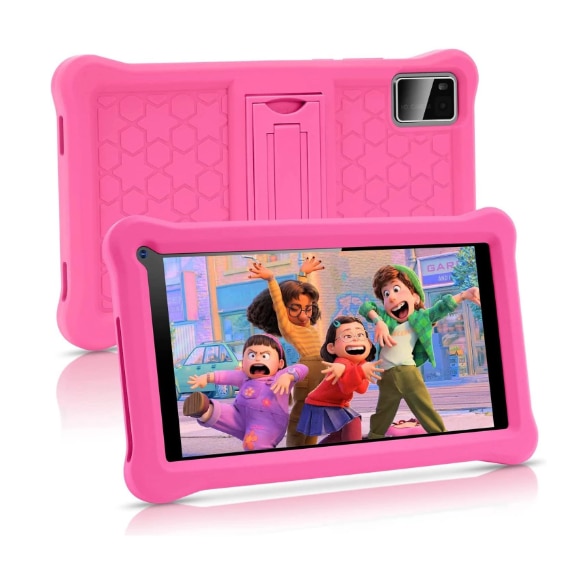 Tableta pentru copii, Sannuo de 7 inch, Android 11, 3-12 ani, 4GB RAM, 64GB ROM, Software pentru copii preinstalat, camera dubla, Bluetooth, WiFi, Software pentru copii preinstalat, Roz, include husa de protectie