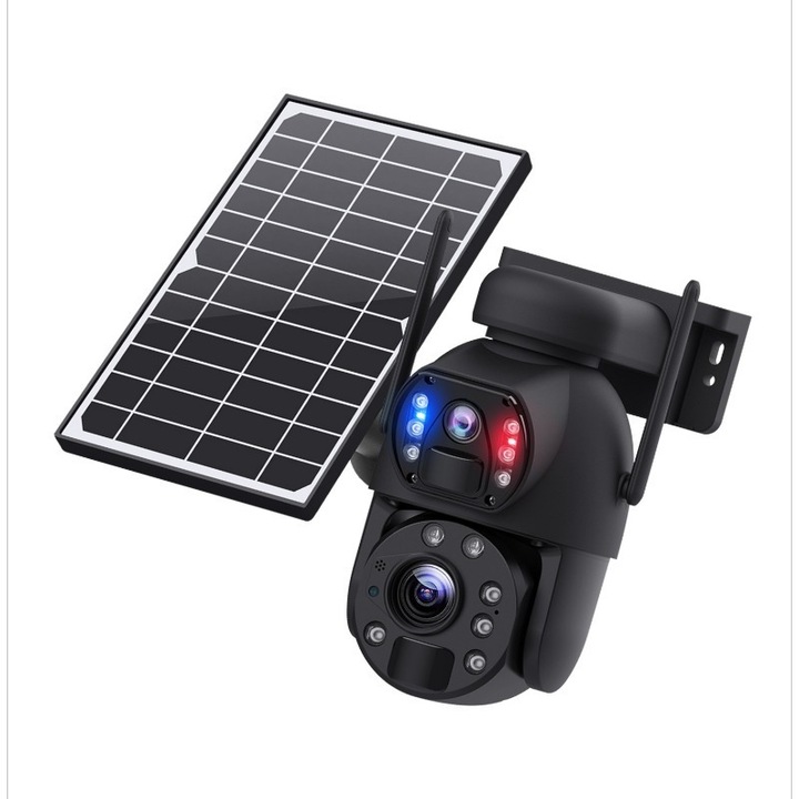 Camera de supraveghere, 4G, Zoom Optic 20x, Panou Solar de 6W, Lentile Duale, Auto Tracking, Rotire 355°, Senzori miscare IR 50m, Comunicare bidirectionala, Alarma, Robusta si durabila, rezistenta la apa IP66, utilizare in interior si exterior, Negru