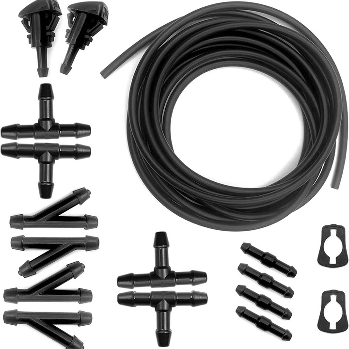 Kit furtun spalator parbriz, HaploS®, 5m,12 cuplaje, 2 duze, 2 garnituri, negru