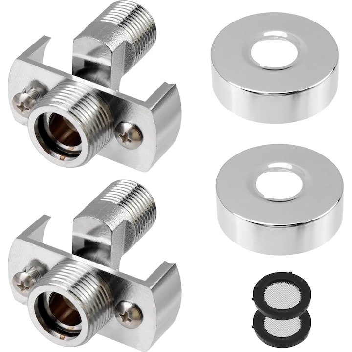 2 robinete unghiulare montate pe perete din cupru, robinet pentru cada cu picior cu gheare, teava de admisie curbata cu unghi reglabil, picioare unghiulare reglabile (argintiu)