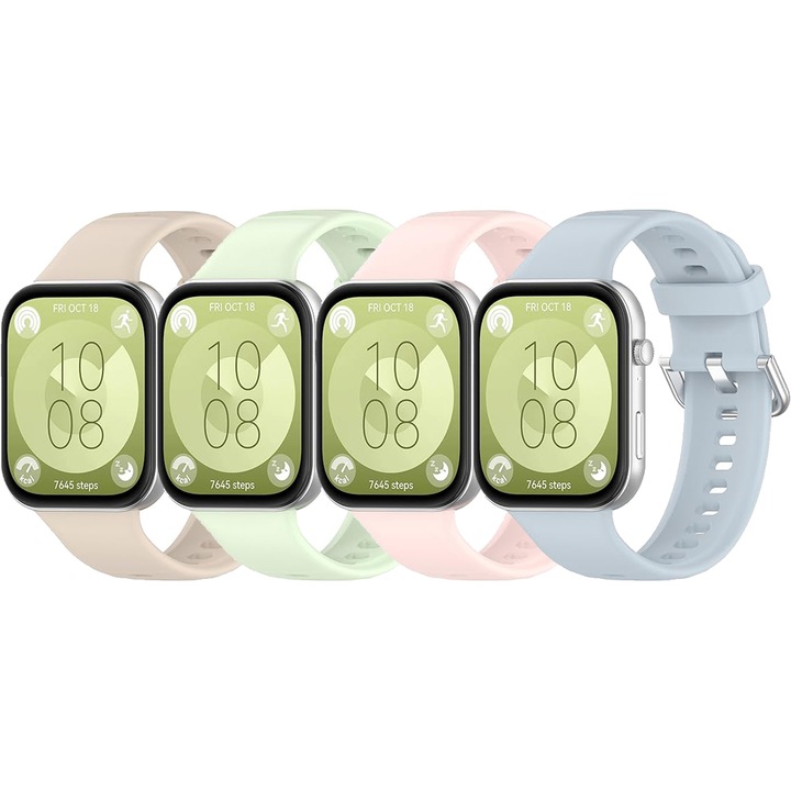 Set 4 curele din silicon, Compatibil cu Huawei Watch Fit 3，Fit 4，Fit 4 Pro，#01，Multicolor