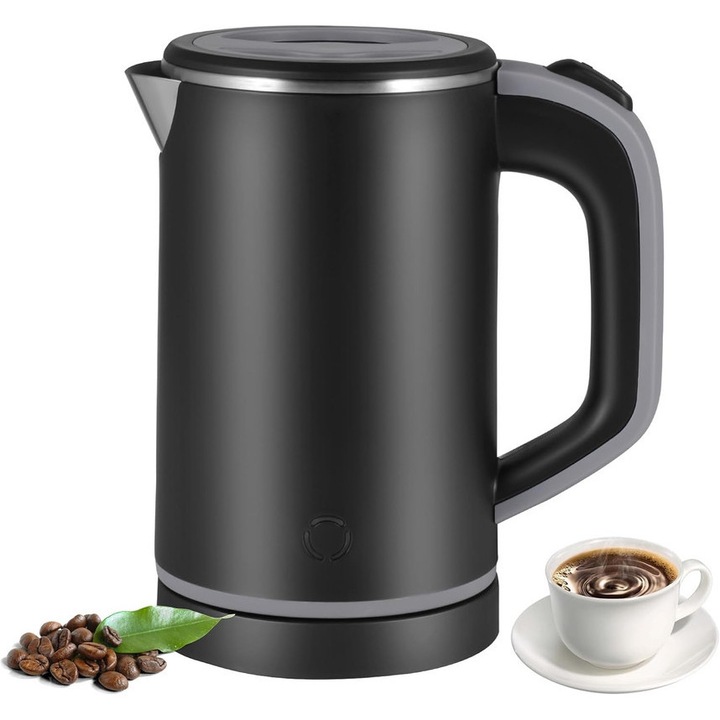 Електрическа кана, Buyya®, Преносима кана, 800мл, 600W, черна, неръждаема стомана 304, термоизолация, Компактна мини кана за къмпинг, офис или почивка