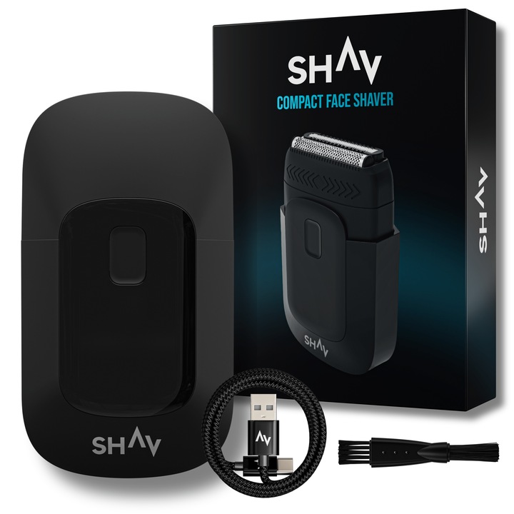 Aparat de Ras Electric Shav™ Handler, Profesional pentru barbati, Aparat de tuns barba, Folie, Rezistent la Apa, IPX7, Barbierit Umed si Uscat, Curatare Usoara, Negru