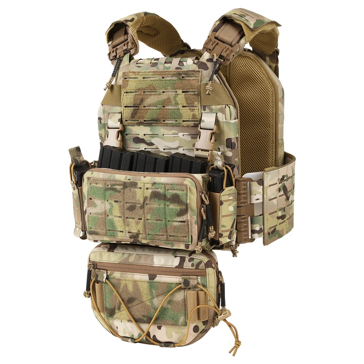 Vesta tactica VOTAGOO, cu sistem de eliberare rapida, reglabila, usoara, cu pouch abdominal, set complet