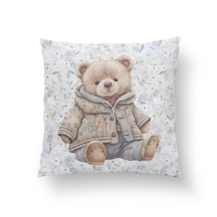 Material textil, Panou de bumbac 38x38 cm Ursulet de plus intr-o haina, bumbac 100%