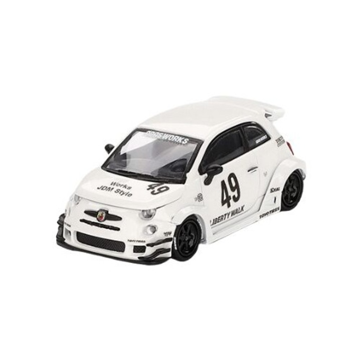 Модел на кола Fiat 595 Abarth LB-Works x Abas Works Gara White 2024 1:64 Mini GT MGT00809-L