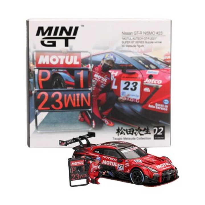 Nissan Gt-R (R35) modellautó Matsuda Figure #23 Motul Autech Suzuka Winner 2021 2021 1:64 Mini GT MGT00875-L