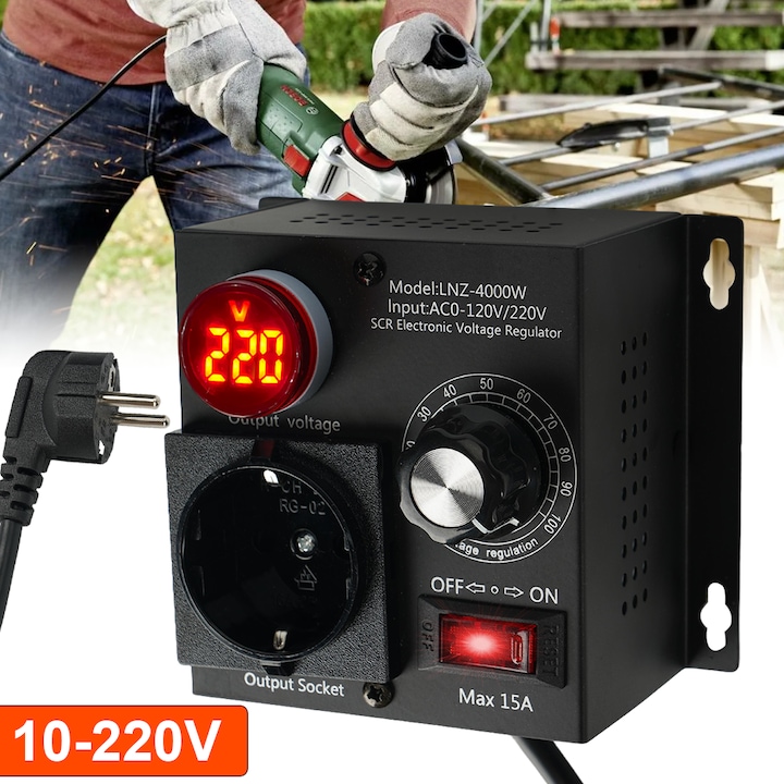 Стабилизатор на напрежение, регулатор на скоростта, линкер, 220V, Висококачествени огнеупорни метални материали, Прецизен, безстепенен контрол, за кола, каравана, лодка, къмпинг, чувствително оборудване, соларно