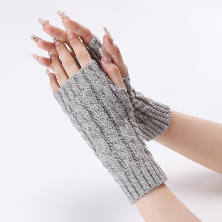 Дамски зимни ръкавици без пръсти, Акрилен материал, Еластичен материал, Универсален размер, Светлосив