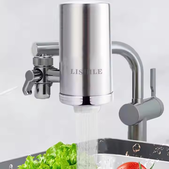 Filtru Profesional Inox cu 3 Nivele de Filtrare pentru Purificarea Apei la Robinet Bucatarie sau Baie, Retea sau Putul Propriu|Elimina Clorul, Impuritatiie si Materia Organica|Inox Alimentar, Argintiu