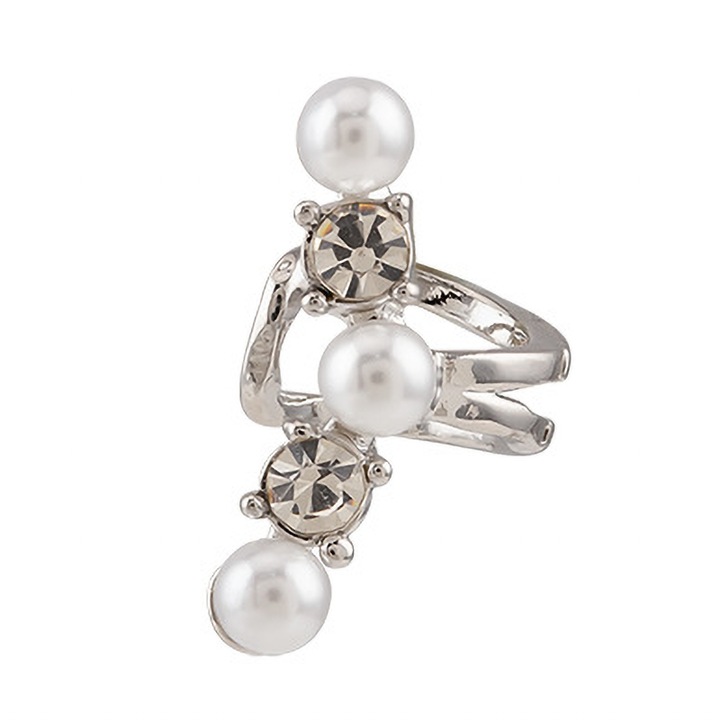 Cercel Ear Cuff cu Perla, 1 Bucata, Fara Piercing, Cu Pietre Stralucitoare, Bijuterie Moderna si Versatila pentru Femei