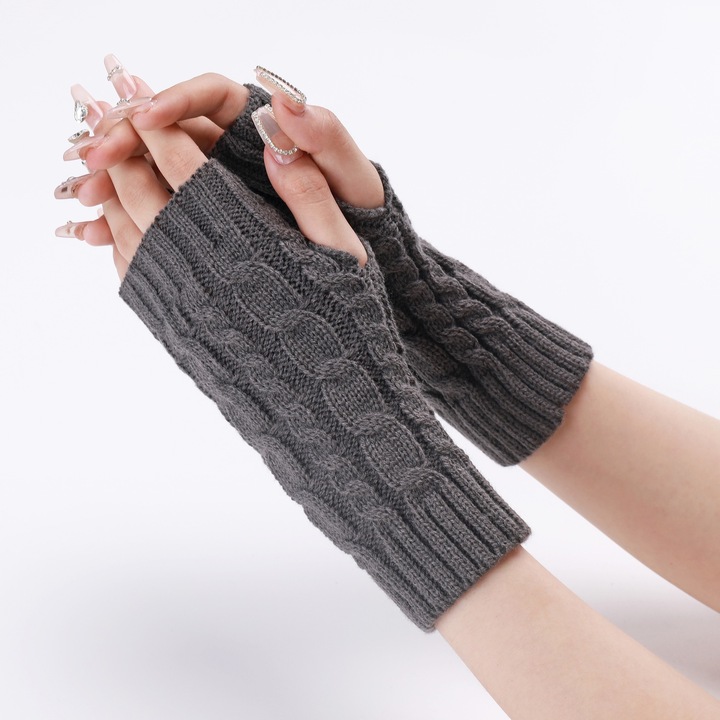 Дамски зимни ръкавици без пръсти, Акрилен материал, Еластичен материал, Универсален размер, Тъмносив