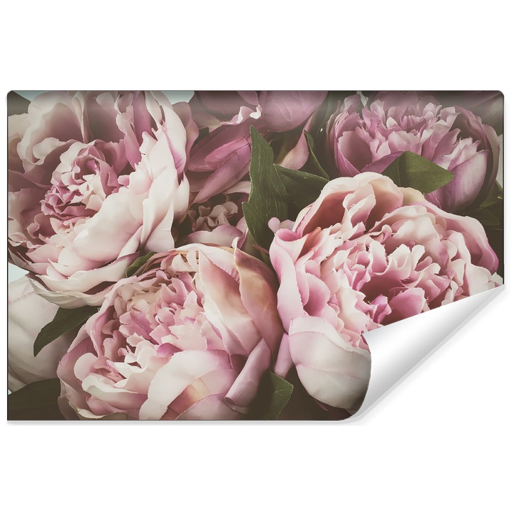 Fototapet Bujori Stil Vintage 90cm x 60cm Creative decor, Efect 3D, Design modern, Autoadeziv, Semilavabil, Living