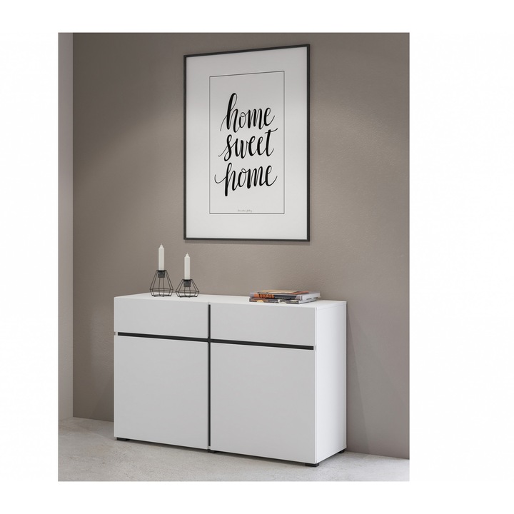 Bogart komód 119x40x78cm, 2 ajtós, 2 fiókos, fehér/fekete